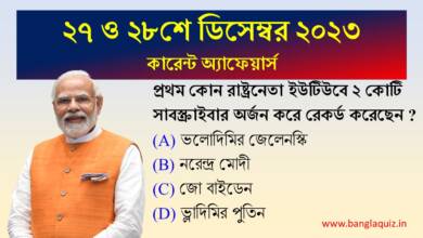 27th & 28th December Current Affairs Quiz 2023